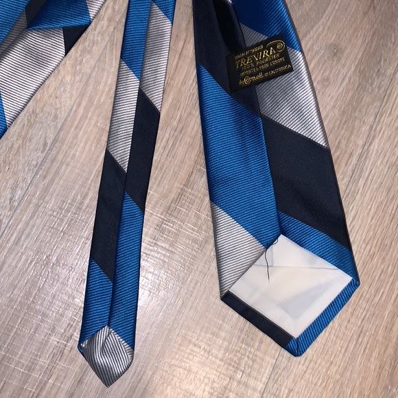 Trevira by Cornell of California colorblock office formal tie blue black grey - Picture 3 of 4